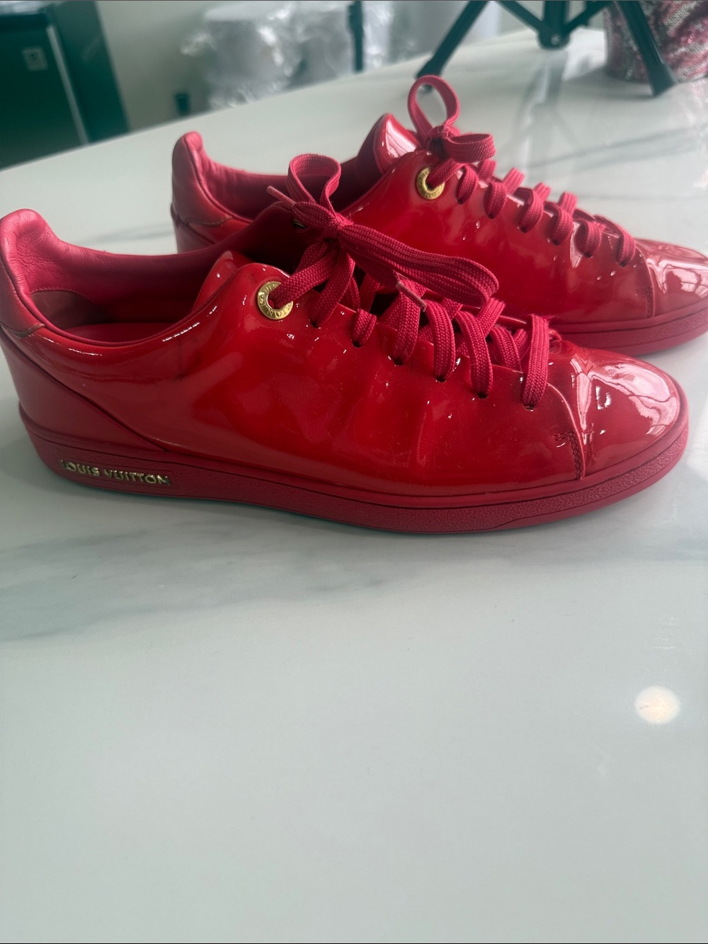 Vintage Authentic Louis Vuitton Pink Gloss Patent Low-Top Sneakers